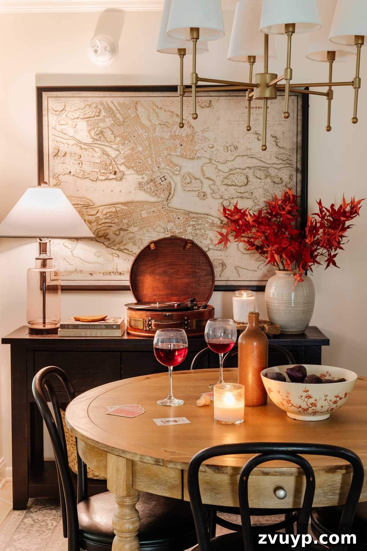 Cozy Home Vibes: Our Favorite Relaxing Music Playlist 5 cozy dining room in lamp light with fall decor and relaxing music