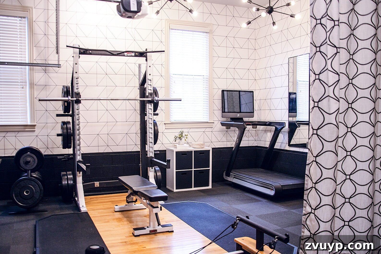 Transform Your Space: Home Gym Ideas for Basements, Garages, and Sheds 11 Workout room in a garage with a functional curtain divider