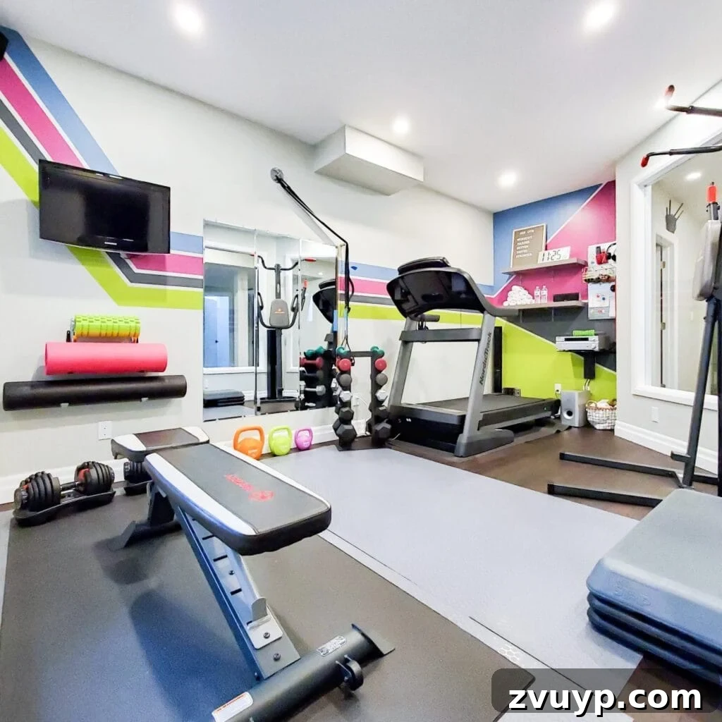 Transform Your Space: Home Gym Ideas for Basements, Garages, and Sheds 8 Home gym with brightly colored accents and modern equipment