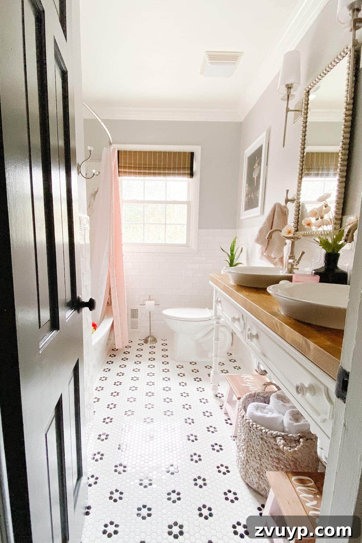 High-Contrast Haven: Black and White Bathroom Updates 2 pink girls bathroom