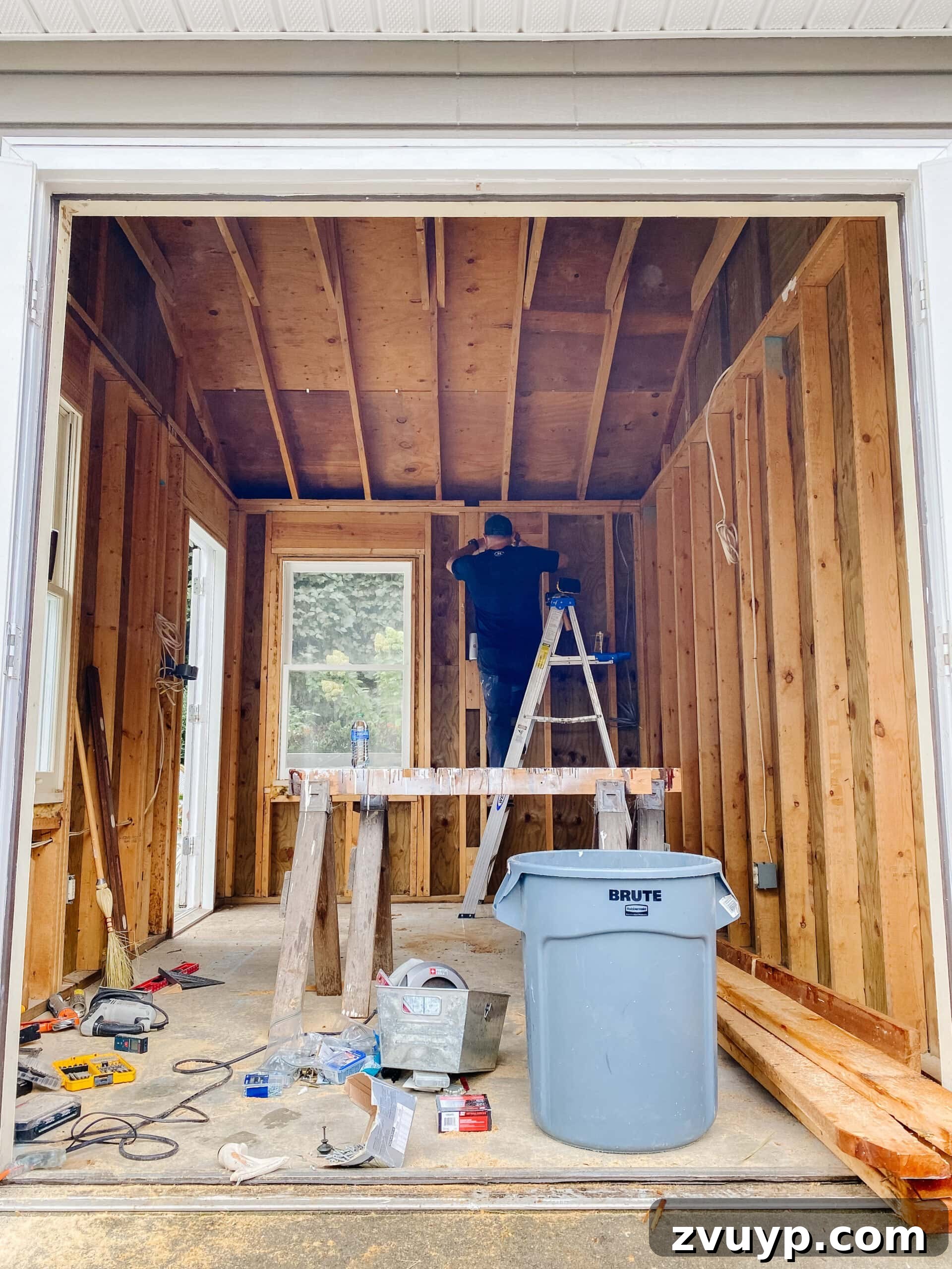 Building Our Fitness Sanctuary: From Design Board to Shed Reality 3 Pool shed interior during demolition for home gym