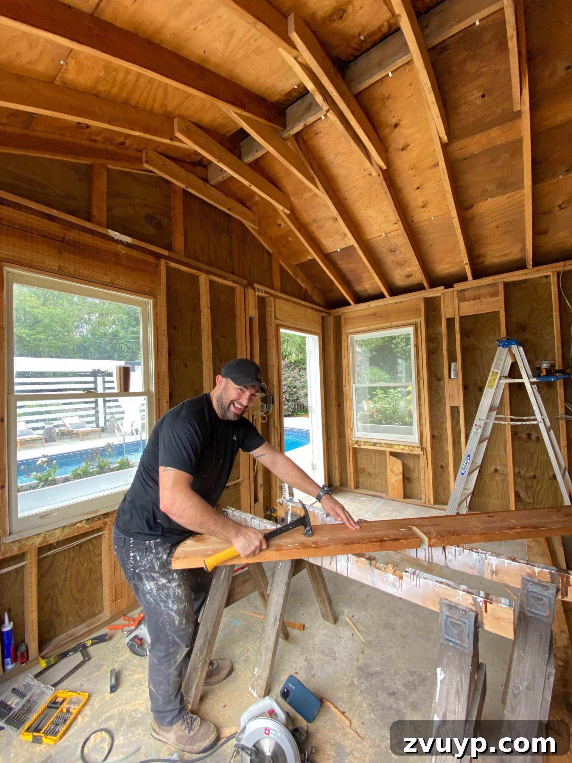 Building Our Fitness Sanctuary: From Design Board to Shed Reality 6 Robert, excited in the demoed home gym shed