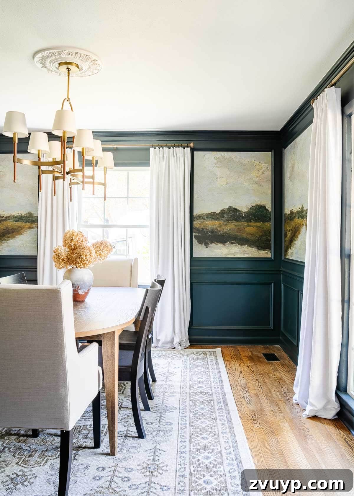 Dining Room's Grand Canvas: Antique Mural Wallpaper 6 navy blue dining room with antique painting peel and stick mural wallpaper