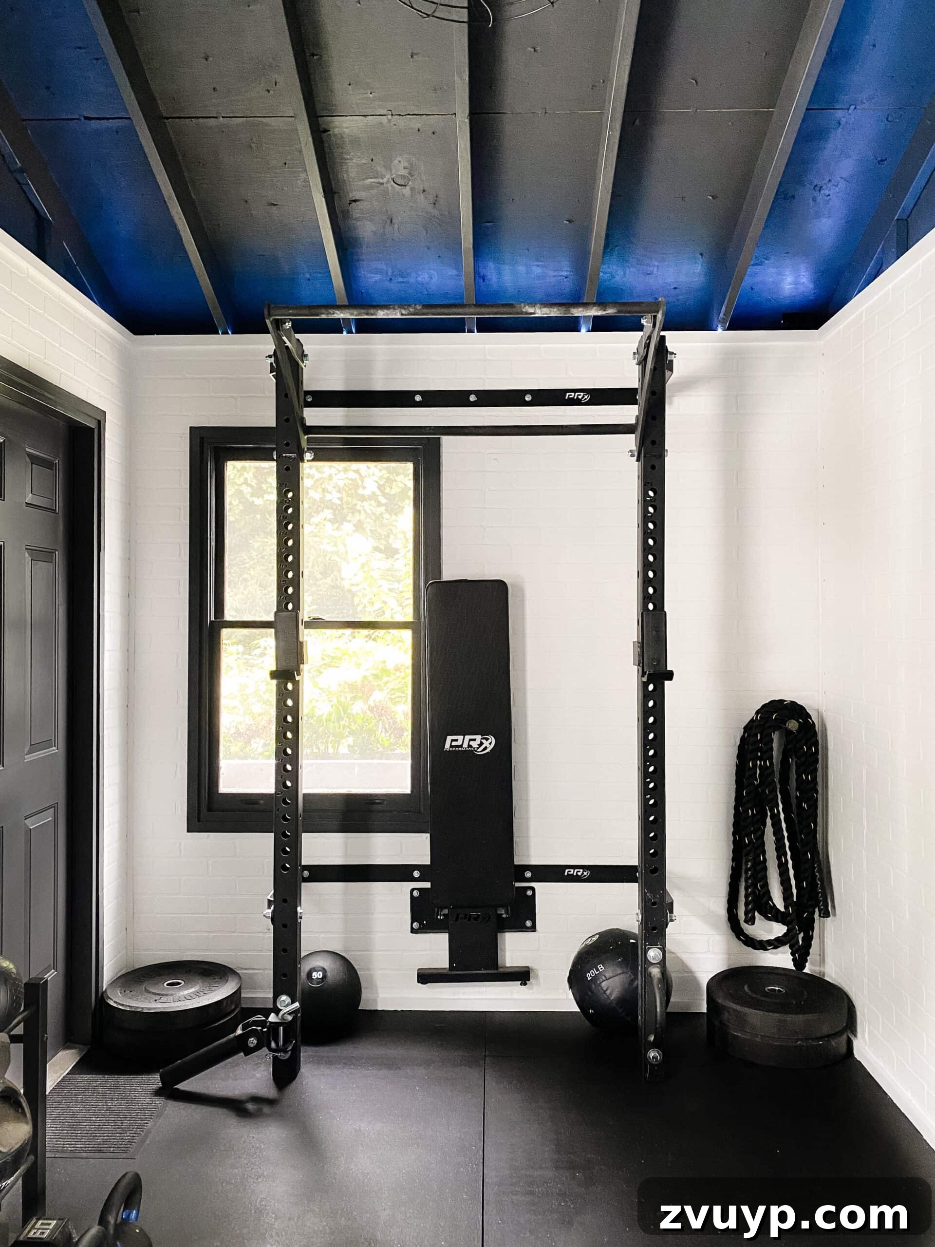 Budget Shed Gym Transform Your Space into a Home Fitness Zone 12 workout shed with squat rack and weight lifting bench under LED lights