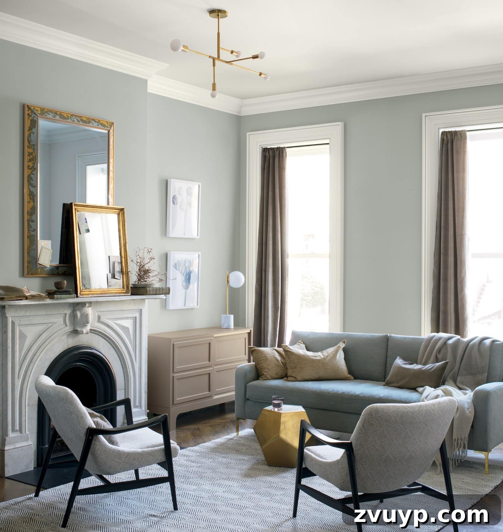Blue-Grey Hues for a Tranquil Home Oasis 6 Benjamin Moore Silver Gray - the perfect blue grey paint for walls to open up a room
