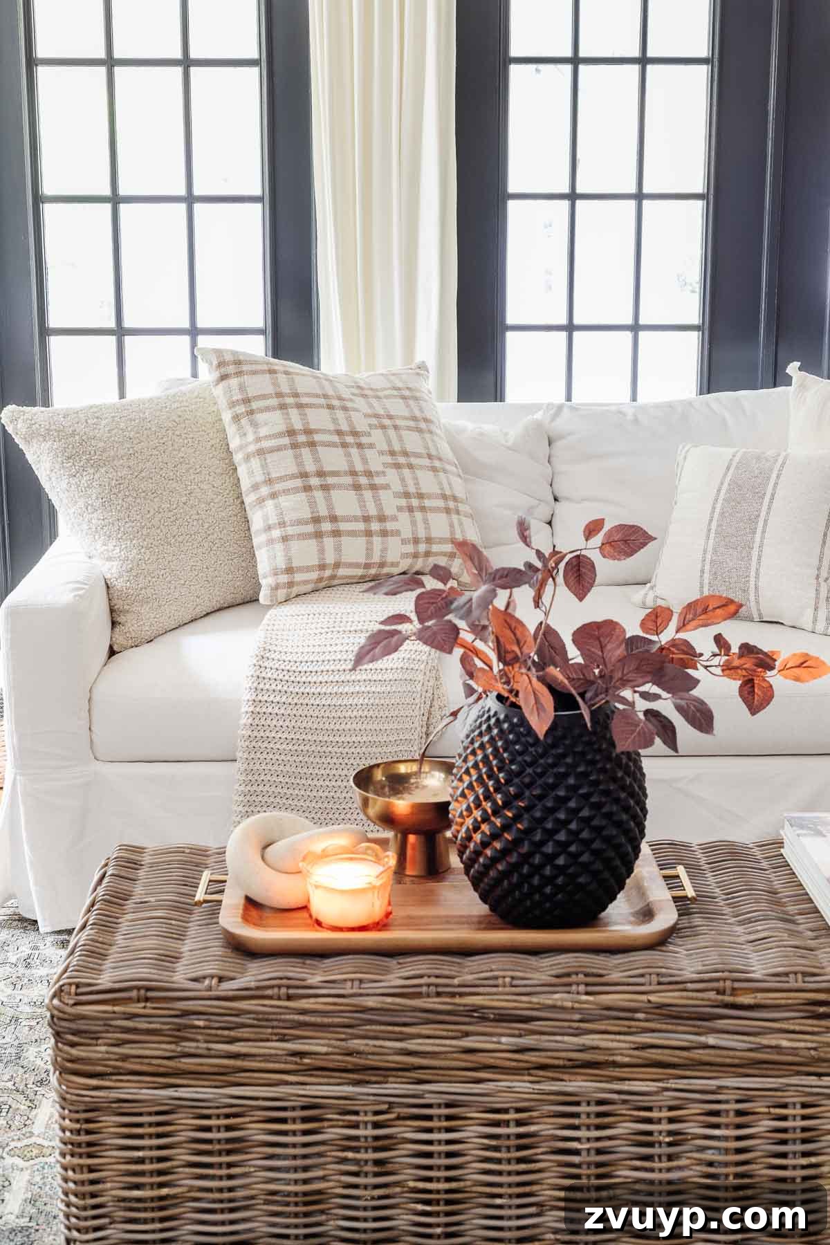 fall decor on a coffee table trunk