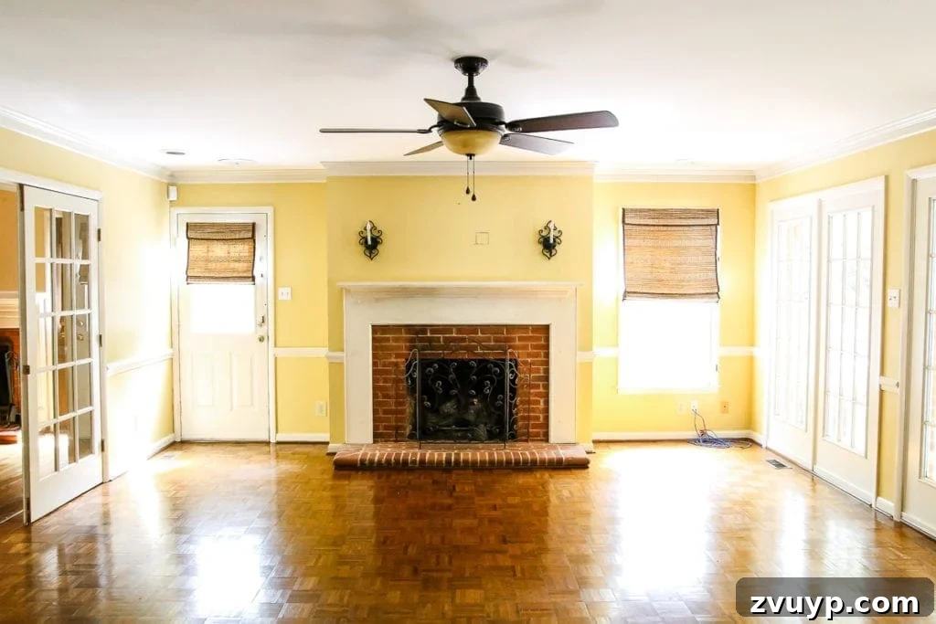 living room before with yellow paint