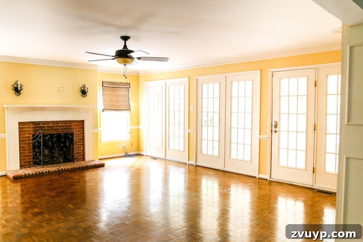 living room before with yellow paint