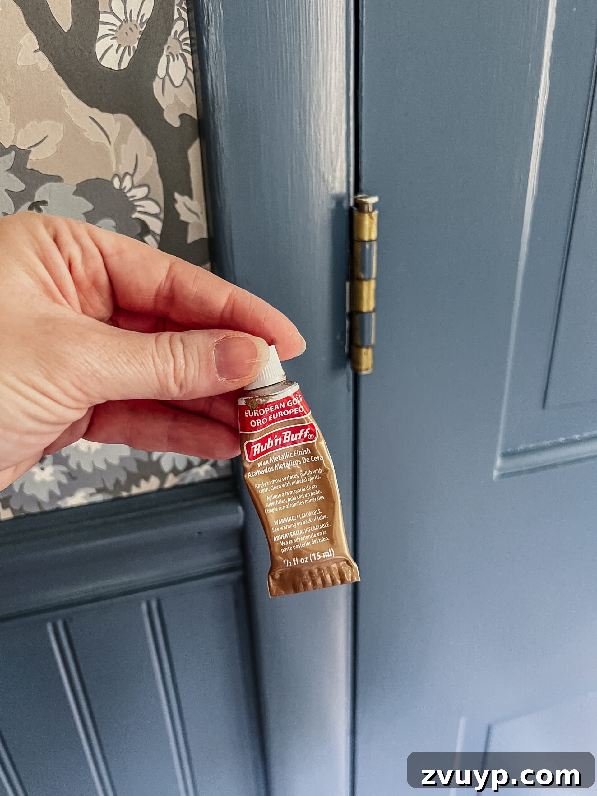 Mastering Rub n Buff: A Comprehensive Color and Technique Guide 7 Using Rub n Buff European Gold applied with a small brush on door hinges for a detailed finish