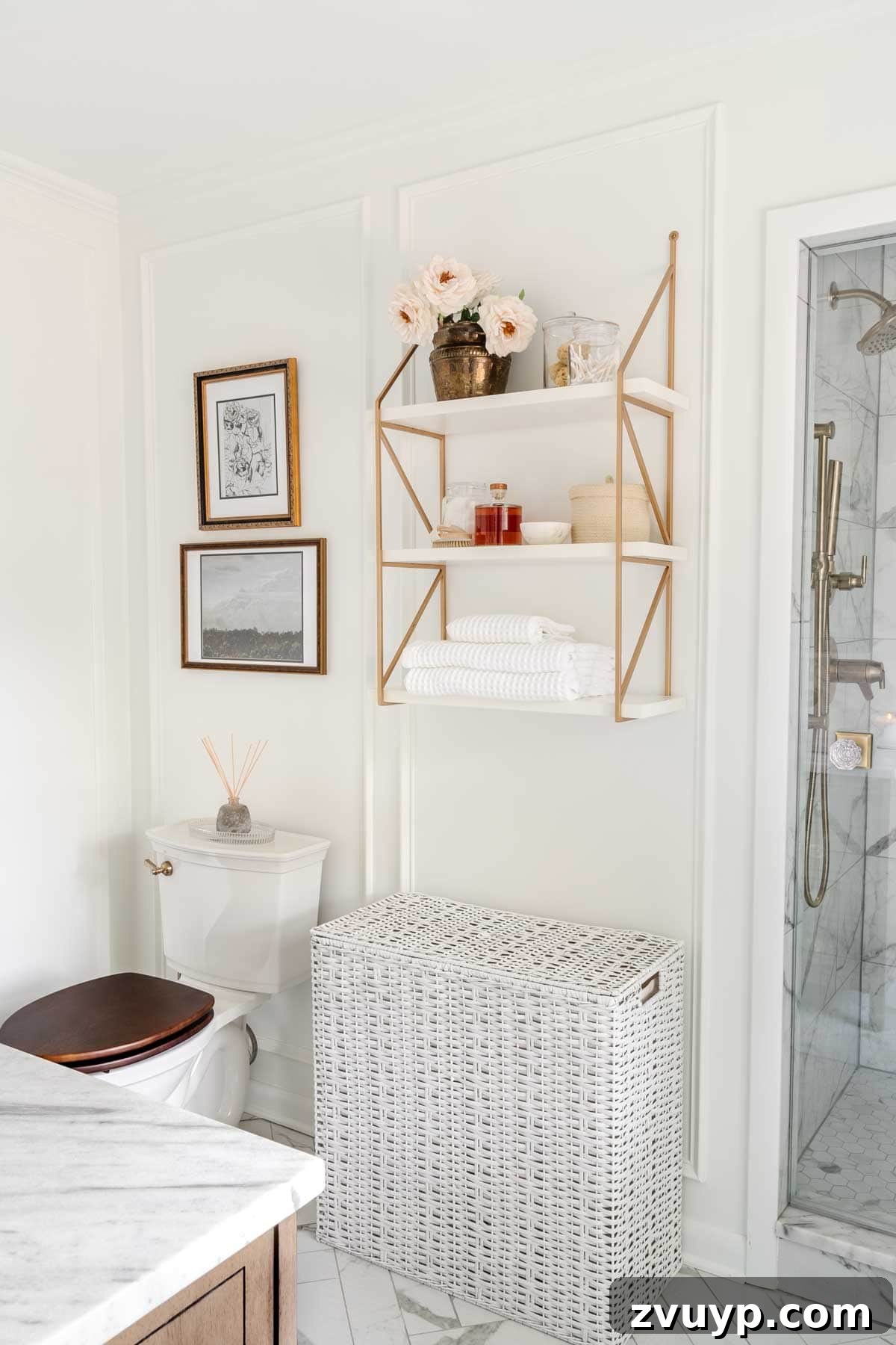 The Perfect Blend: Modern Vintage En Suite Bathroom Tour 24 Finished en suite modern vintage bathroom remodel showcasing elegant picture frame wall molding, adding depth and architectural interest