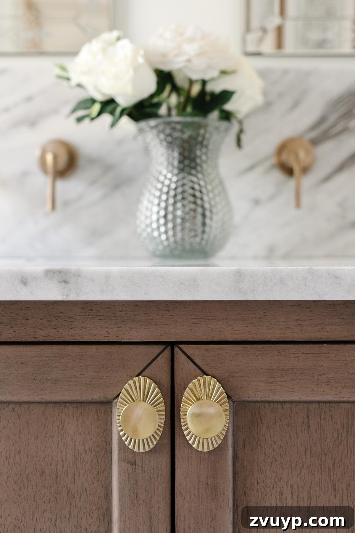 The Perfect Blend: Modern Vintage En Suite Bathroom Tour 10 Detailed view of the Art Deco vanity knobs, highlighting their vintage charm and brushed gold finish