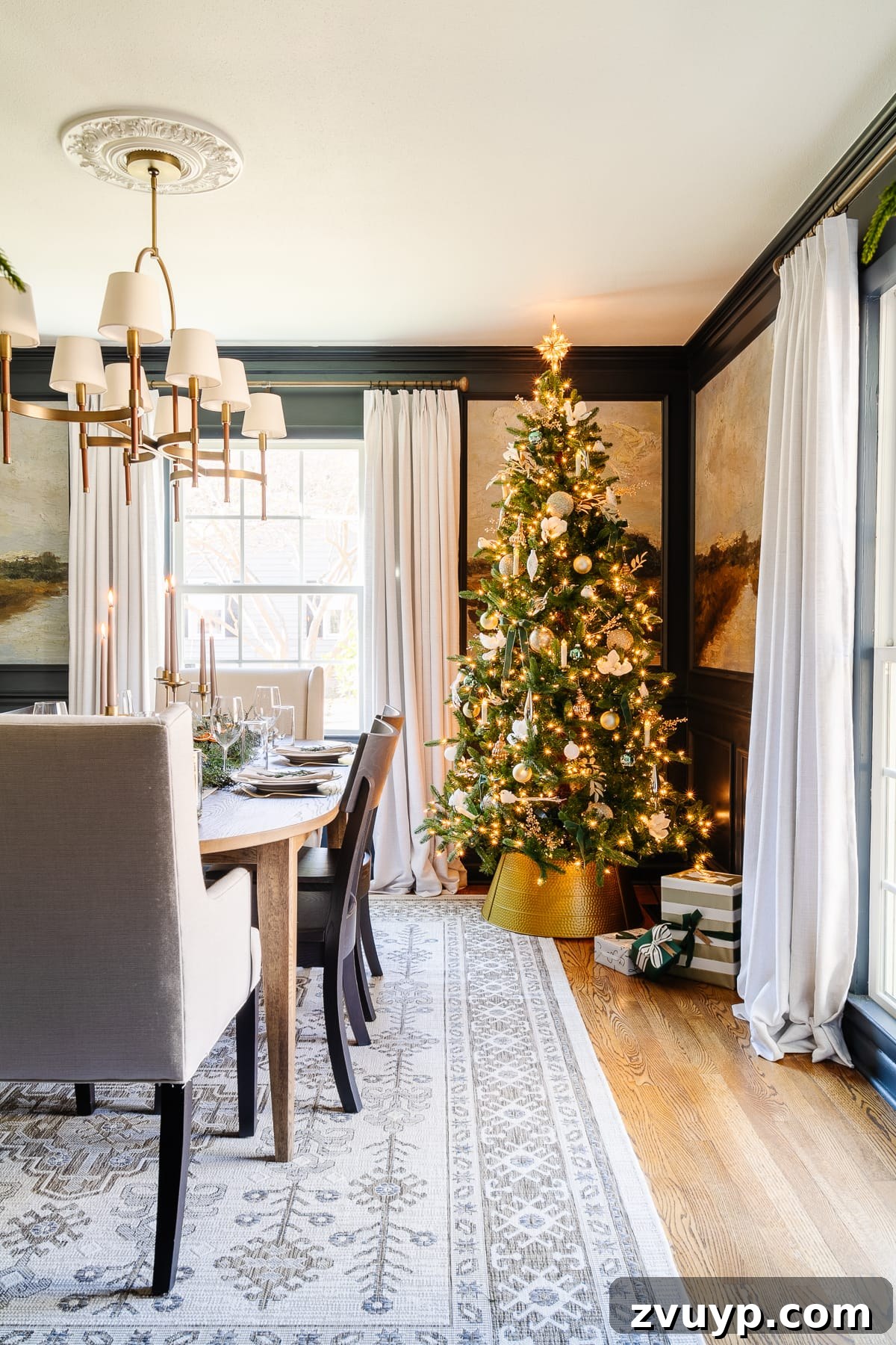 2021 Holiday Home Tour Classic Christmas Decor 9 classic Christmas decor in a dining room with tree and table centerpiece