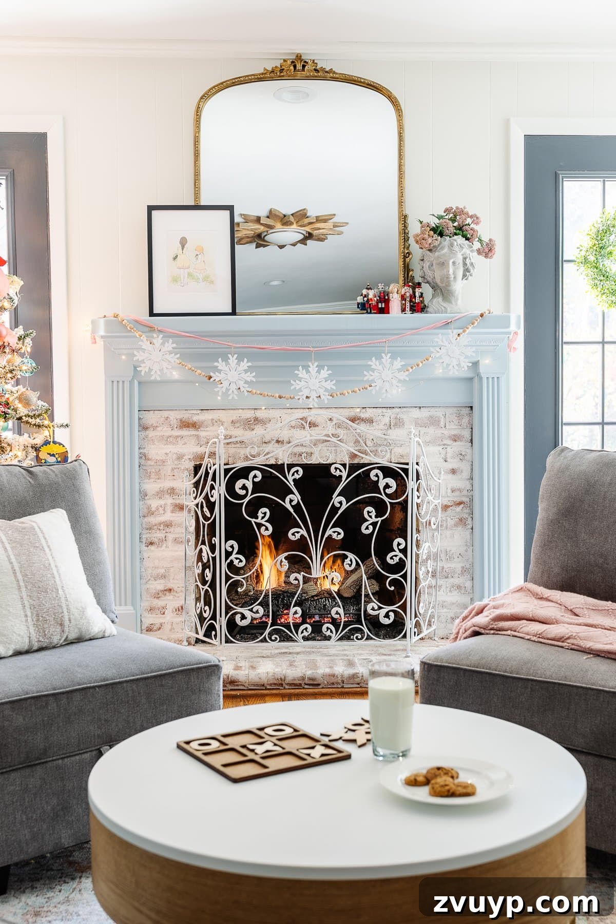 2021 Holiday Home Tour Classic Christmas Decor 18 playroom fireplace Christmas decor