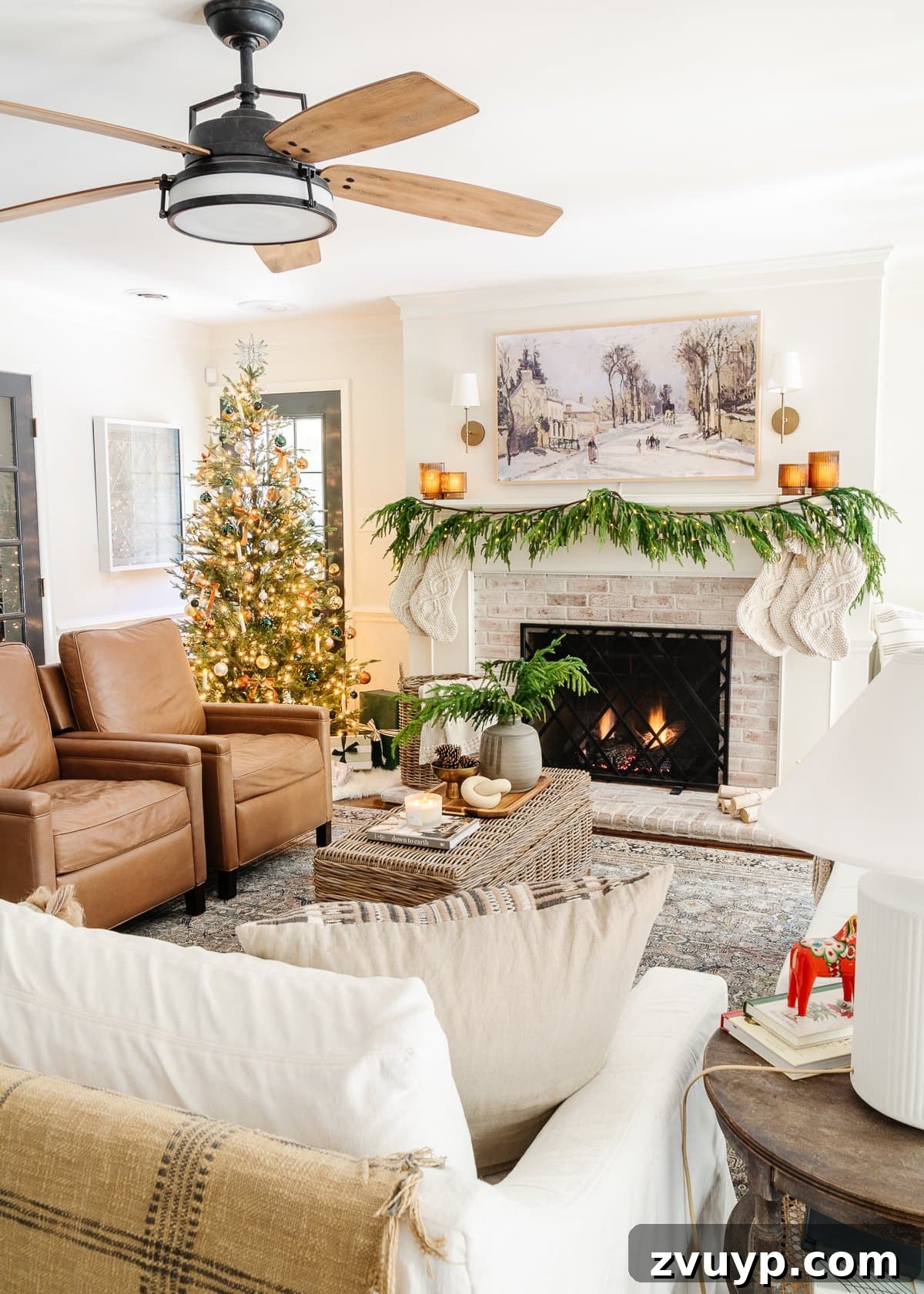 2021 Holiday Home Tour Classic Christmas Decor 25 Green and copper Christmas living room decor