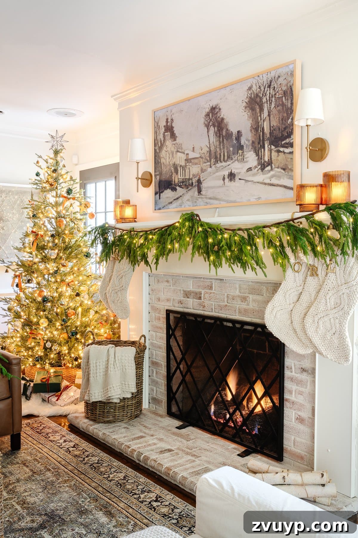 2021 Holiday Home Tour Classic Christmas Decor 35 simple Christmas mantel with realistic garland and realistic tree