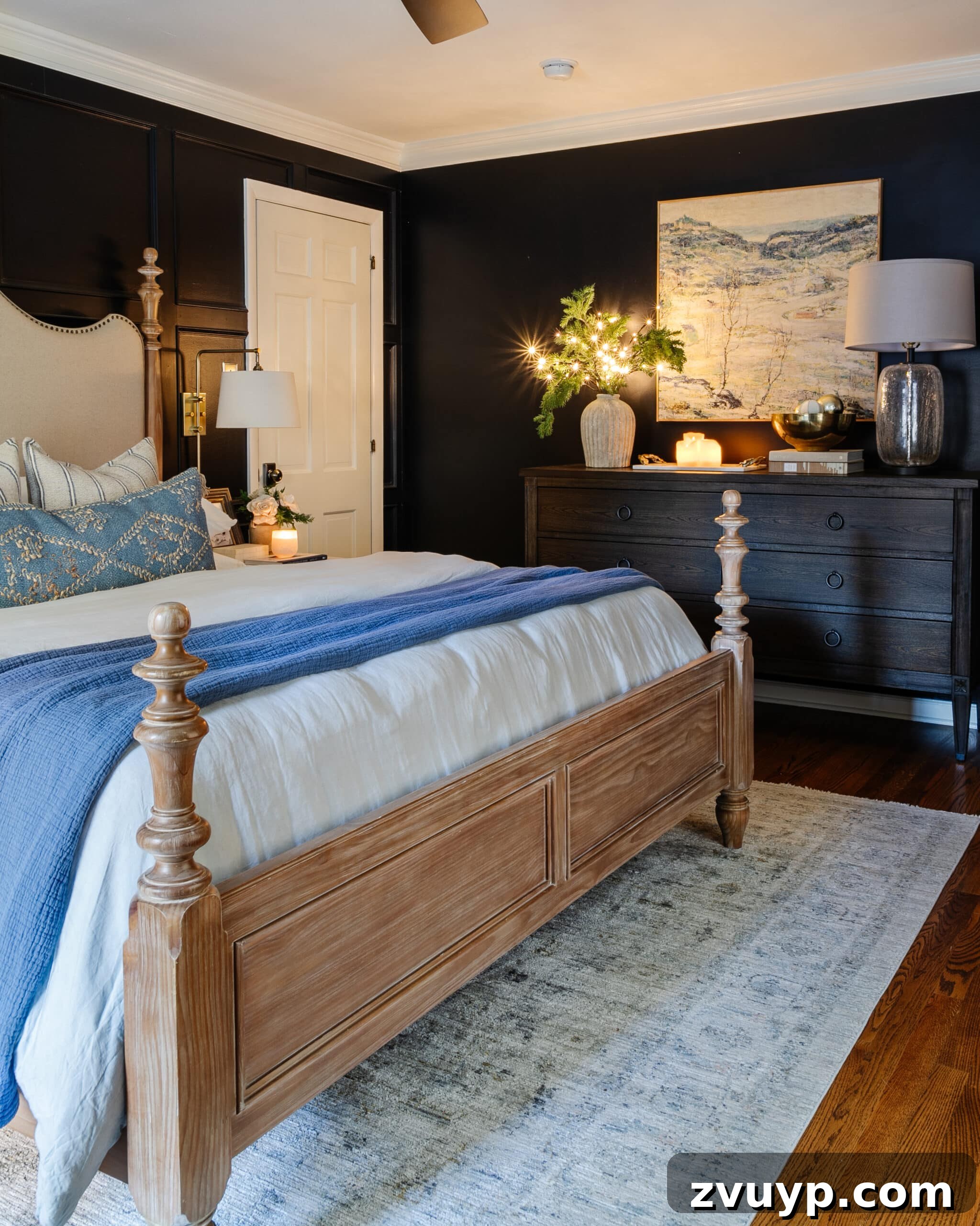 Simple Festive Touches for a Winter Cozy Bedroom 2 winter bedroom decor with white and blue bedding