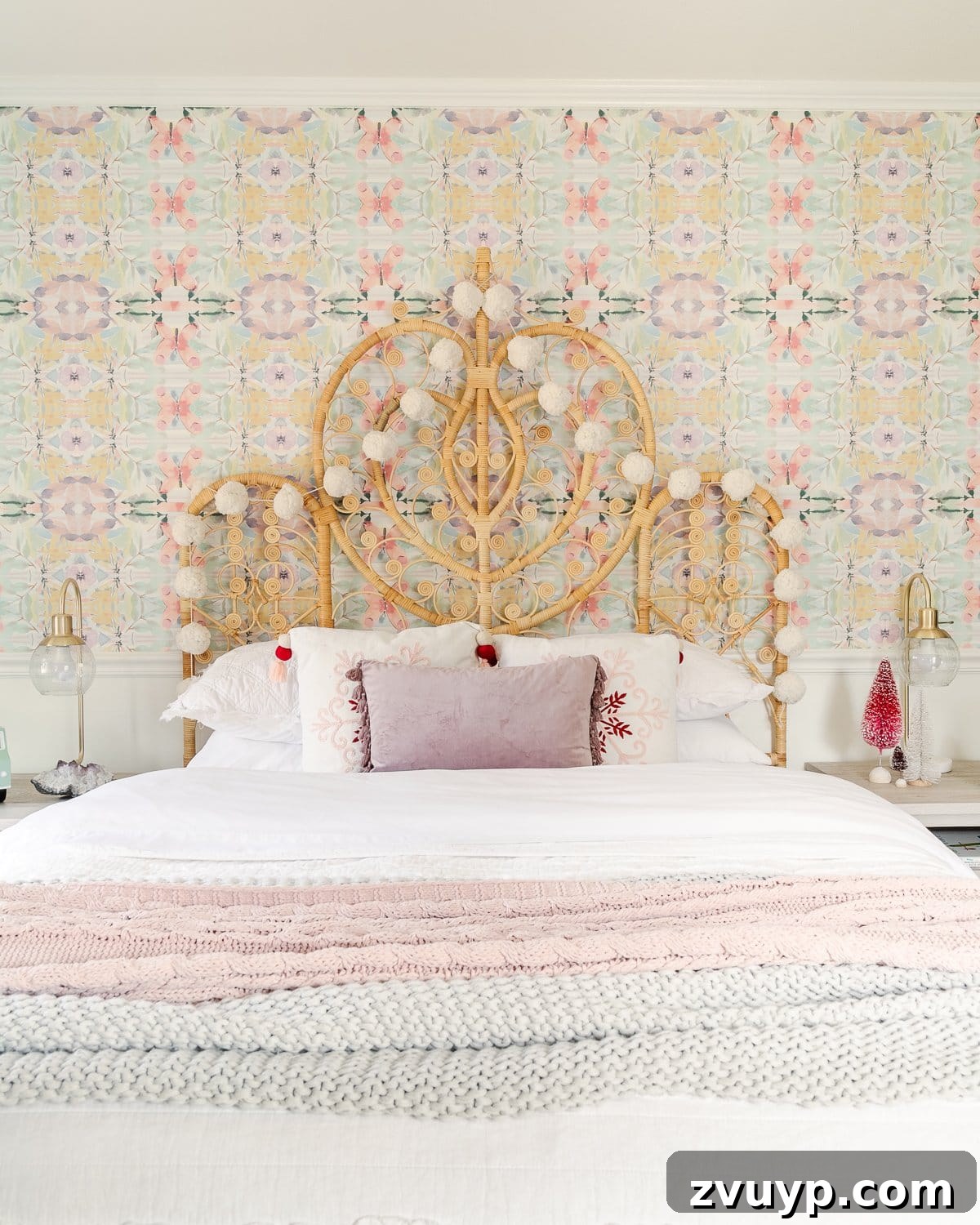 Simple Festive Touches for a Winter Cozy Bedroom 12 Christmas garland on a bedroom headboard