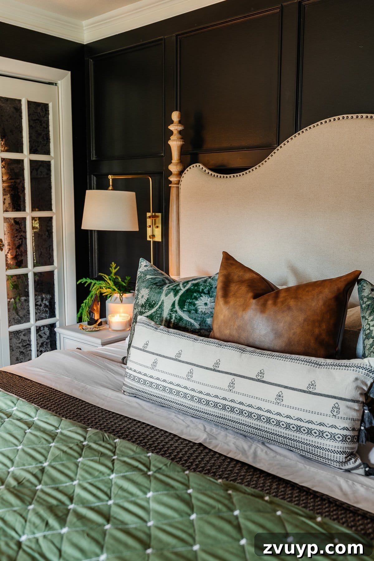 Simple Festive Touches for a Winter Cozy Bedroom 5 Adding cozy pillows for Christmas bedroom decor