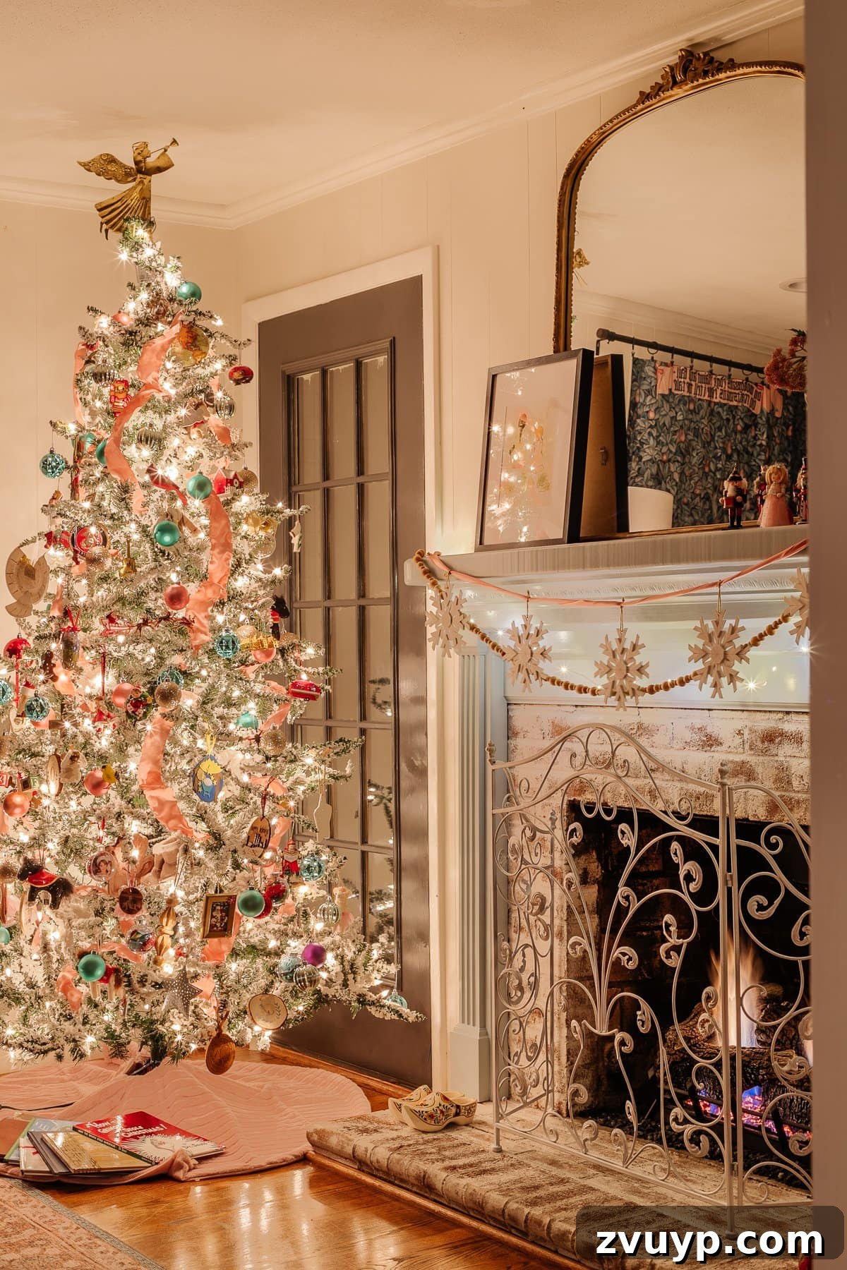Enchanted Glow Tour 20 Another view of the Christmas playroom with its tree and mantel at night, emphasizing the enchanting glow and festive decorations that make the space inviting and joyful.