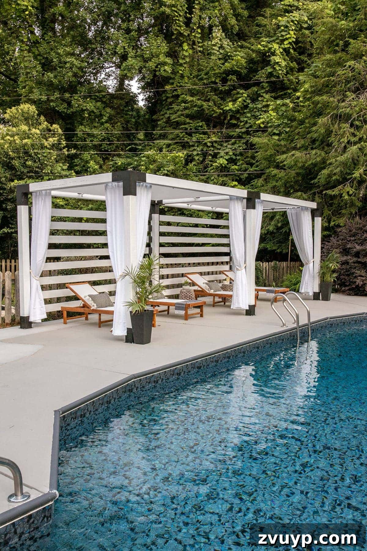 Our 21 Most Impressive Room Transformations of 2021 19 After: Our stunning DIY pergola cabana, providing shade and style by the pool.