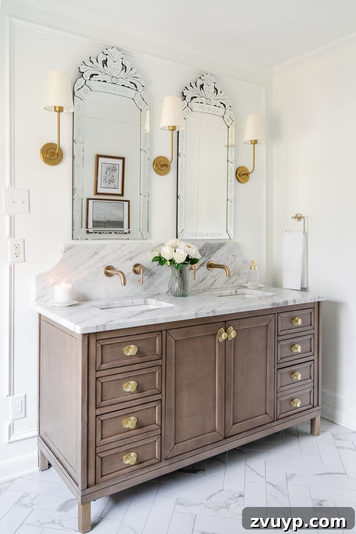 Our 21 Most Impressive Room Transformations of 2021 38 After: Our completely remodeled en suite bathroom, combining modern functionality with vintage elegance.