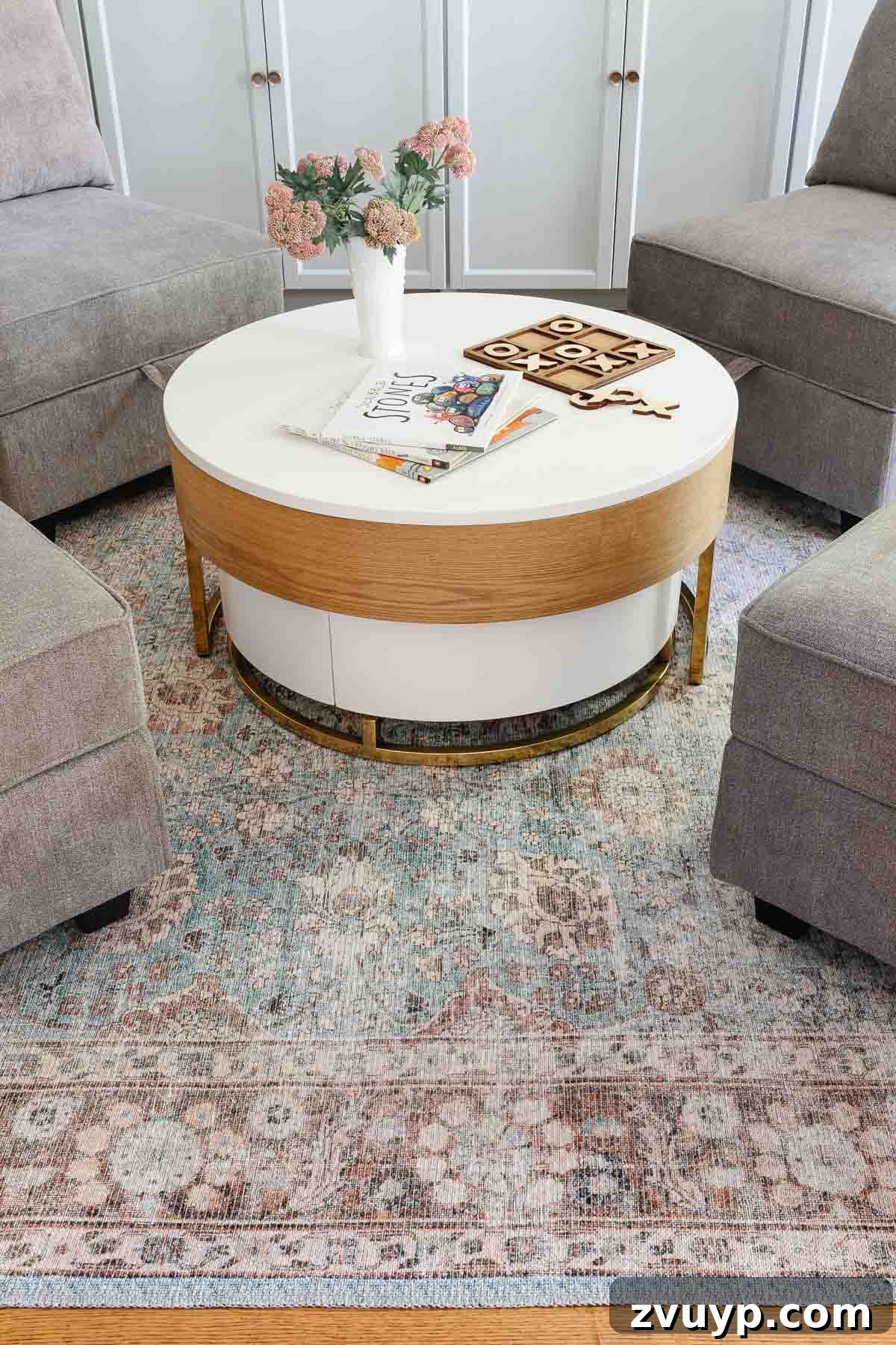 Your 2021 Product Champions 12 Stylish washable rug in a high-traffic area, demonstrating ease of cleaning and durability for busy households with kids or pets.