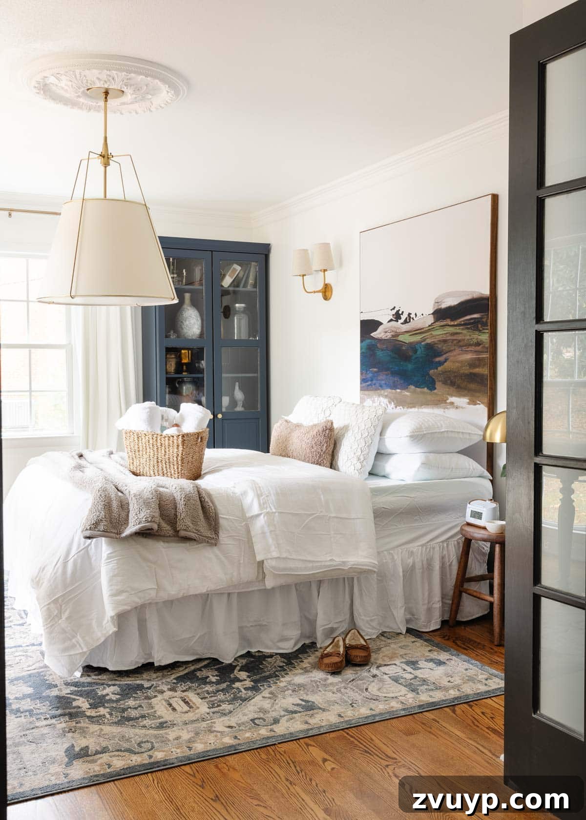 Your 2021 Product Champions 13 Luxurious pillowtop air mattress set up in a guest room or office space, offering superior comfort for overnight visitors.