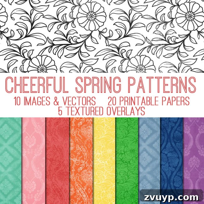 TGF Premium Delightful Spring Patterns Collection 2 Spring Patterns Overlays - A vibrant collection of digital patterns for creative projects.