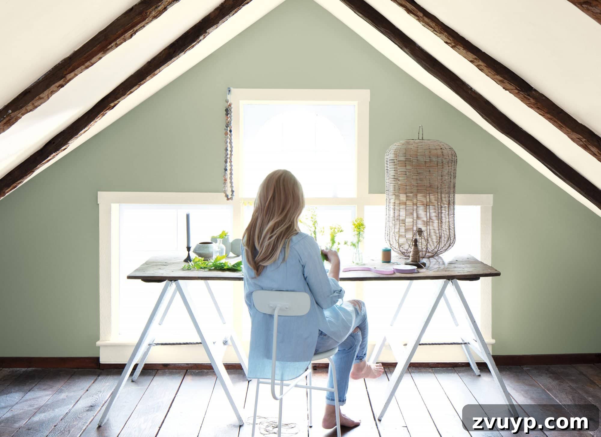 Sage Green Sanctuary: The Perfect Paint Colors for a Peaceful Retreat 4 Benjamin Moore October Mist paint swatch, a soft sage green with gray undertones