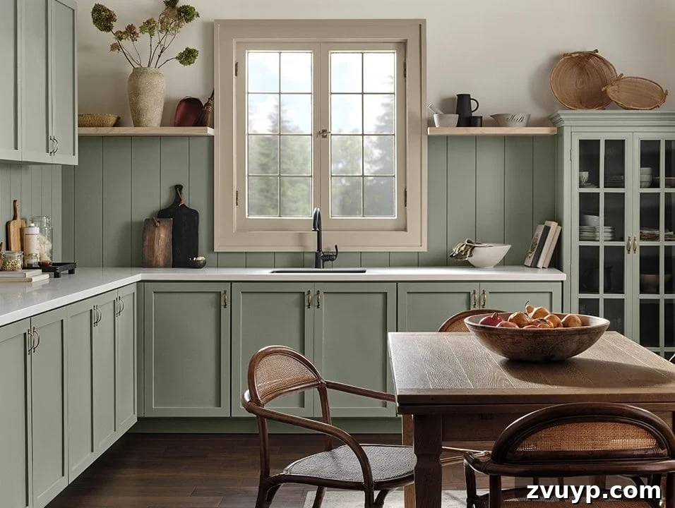Sage Green Sanctuary: The Perfect Paint Colors for a Peaceful Retreat 9 Sherwin Williams Evergreen Fog, a cool green with gray and blue undertones