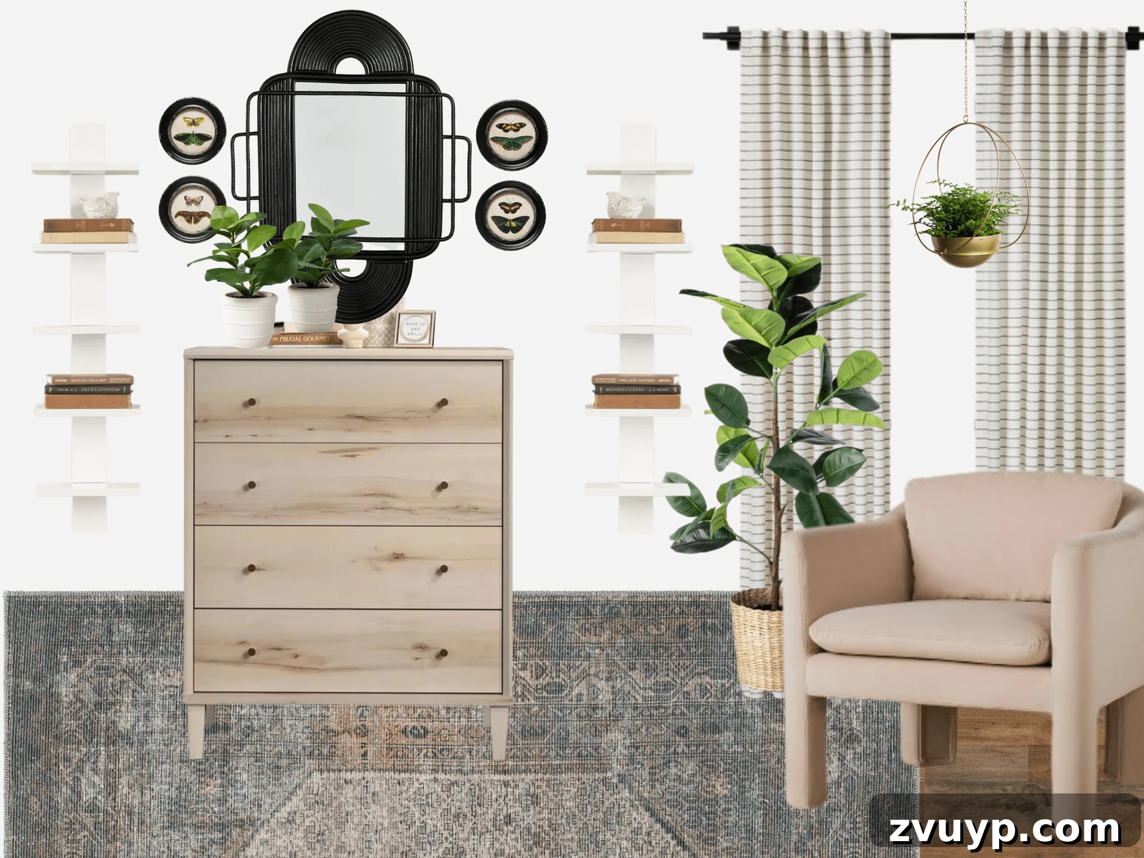Mood Board Monday: Three Ways to Elevate Shared Teen Girl Spaces 7 Another view of the Blushing Boho Teenage Girl Bedroom Idea 2 mood board, highlighting decor and art choices