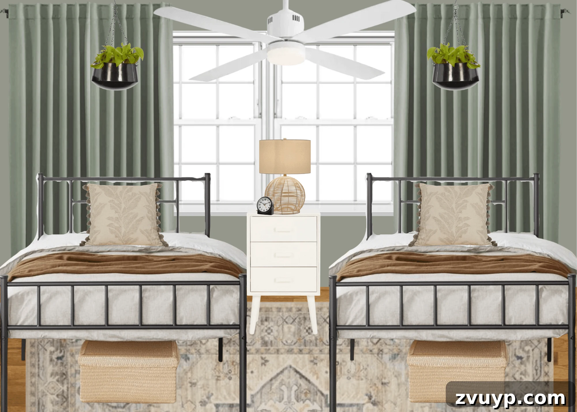 Mood Board Monday: Three Ways to Elevate Shared Teen Girl Spaces 8 Mood board for Teenage Girl Bedroom Idea 3: Japandi Cottage, blending minimalist and rustic elements with green hues