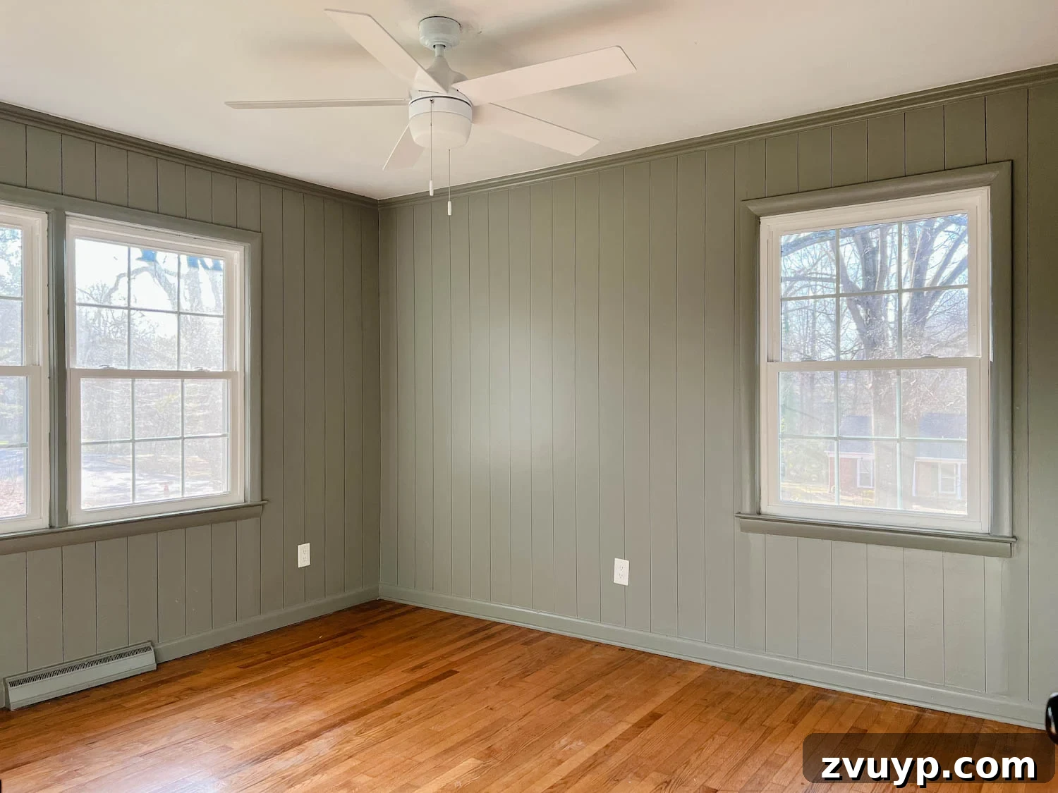 DIY Faux Wall Planks Whole Room Makeover for 20 Dollars 2 DIY faux wall planking in a bedroom using a Sharpie paint pen painted Sherwin Williams Evergreen Fog
