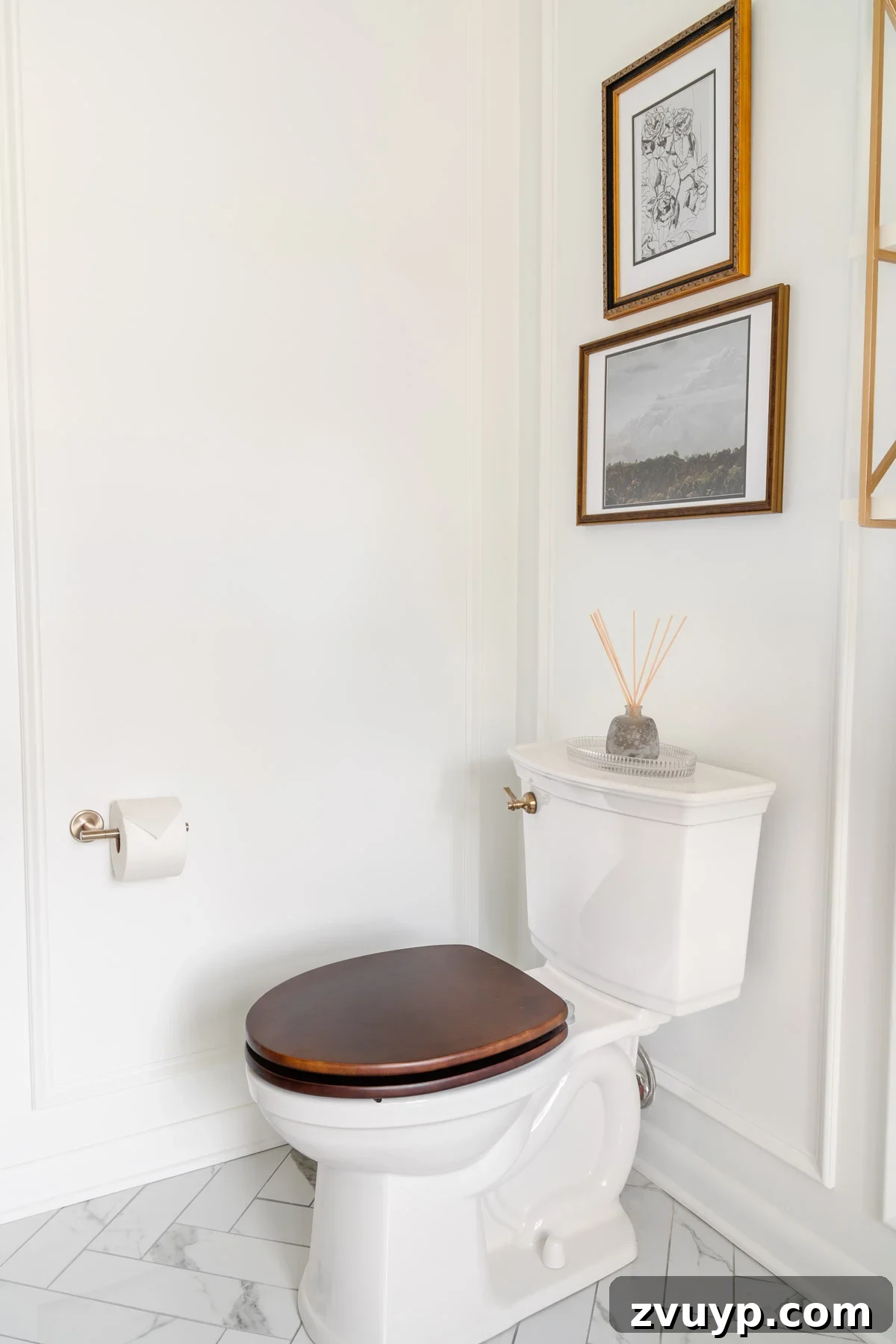 Unearthing Vintage Art Online and Printing Digital Masterpieces 8 vintage wall art framed in a bathroom