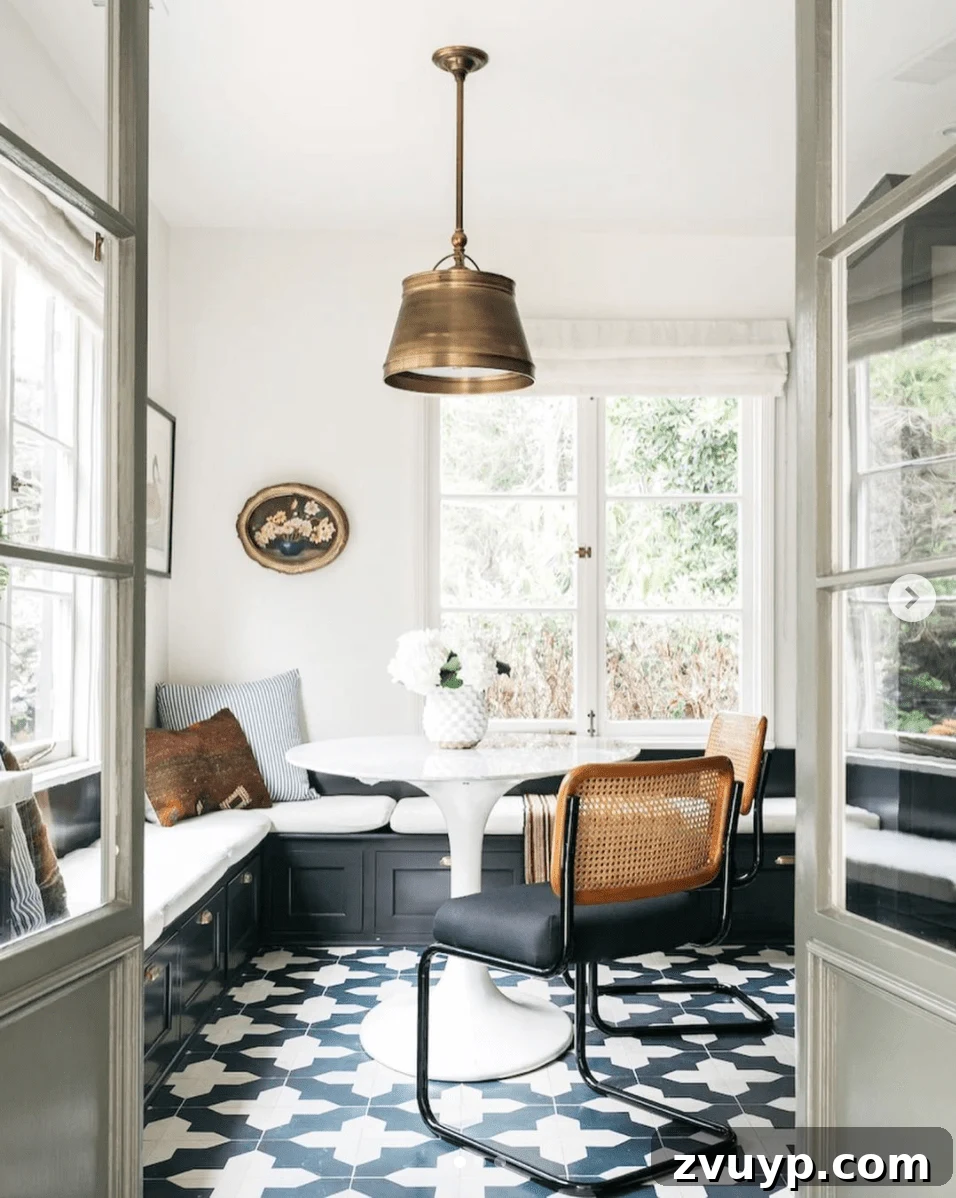 Phase One Kitchen Refresh: Charming Breakfast Nook Inspiration 26 Create Whimsy with a Patterned Floor in a Dining Area