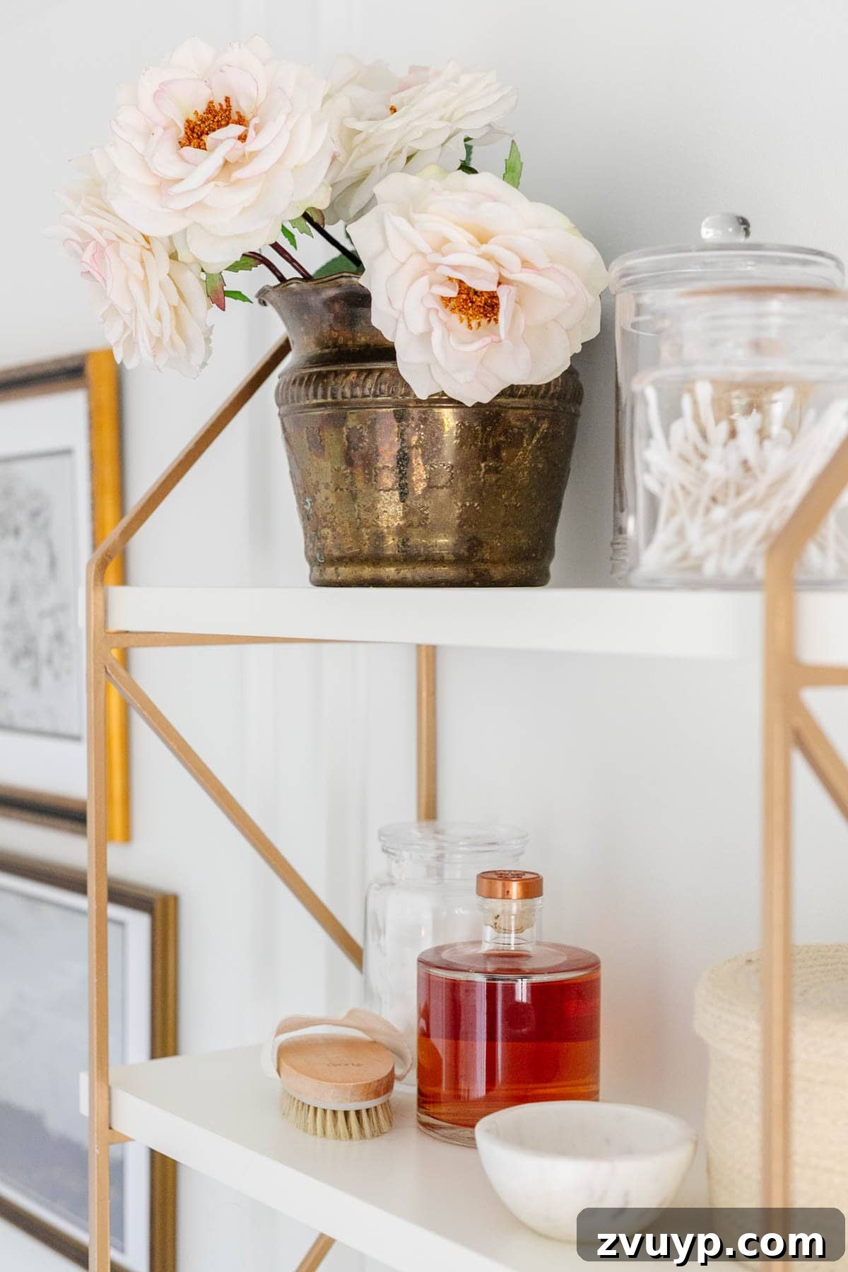 Flawless Fakes: The Secret to Finding Real-Looking Artificial Flowers 8 fake roses in a brass planter, adding elegance to decor
