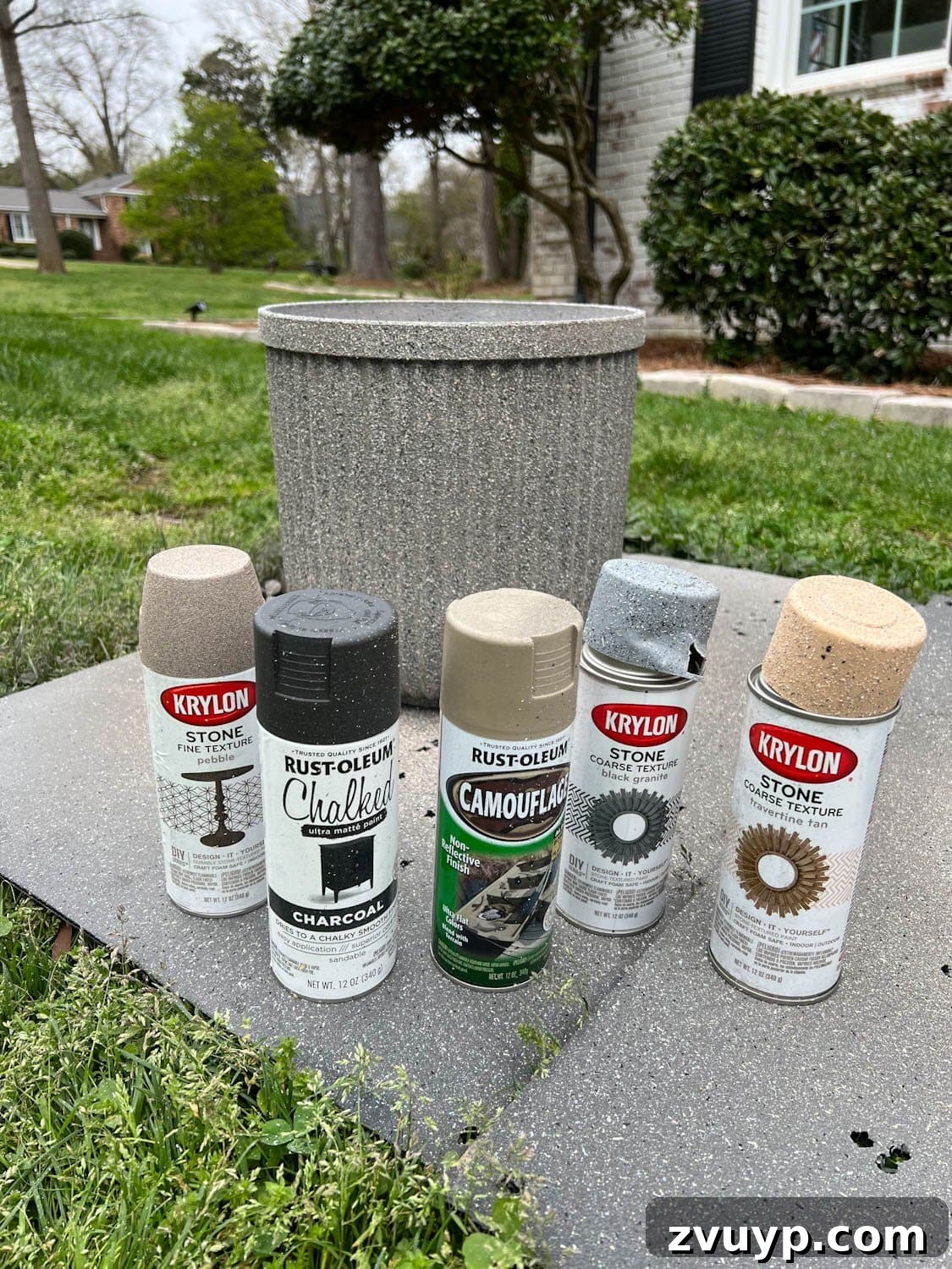 DIY Faux Concrete Planters: The Spray Paint Secret 8 faux DIY concrete planters made with different neutral colors of leftover spray paint