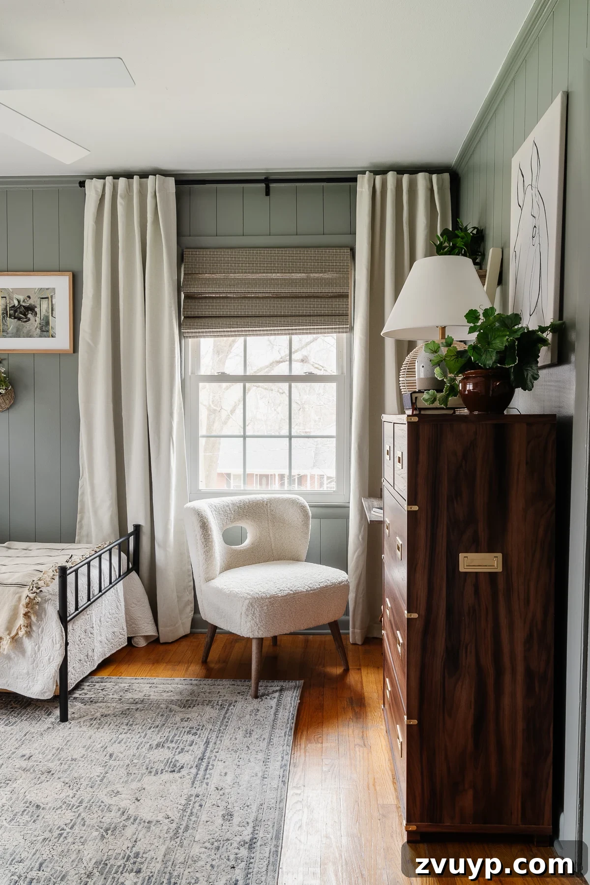 Faux Luxury Home Style for Less 19 Sherwin Williams Evergreen Fog teen girl bedroom with faux shiplap walls