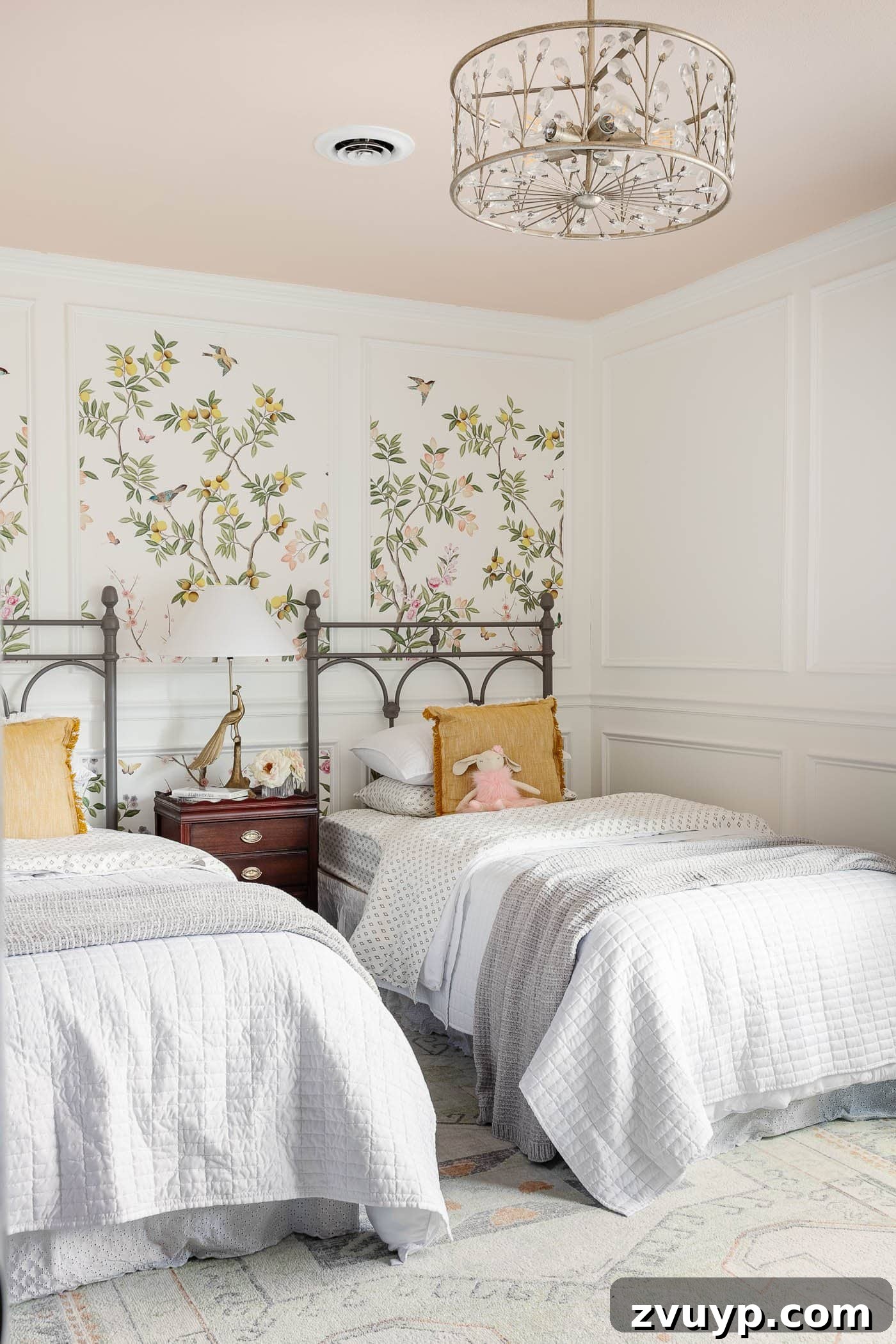 Faux Luxury Home Style for Less 25 how to make your house look expensive - add wallpaper - chinoiserie wallpaper in a toddler girl bedroom