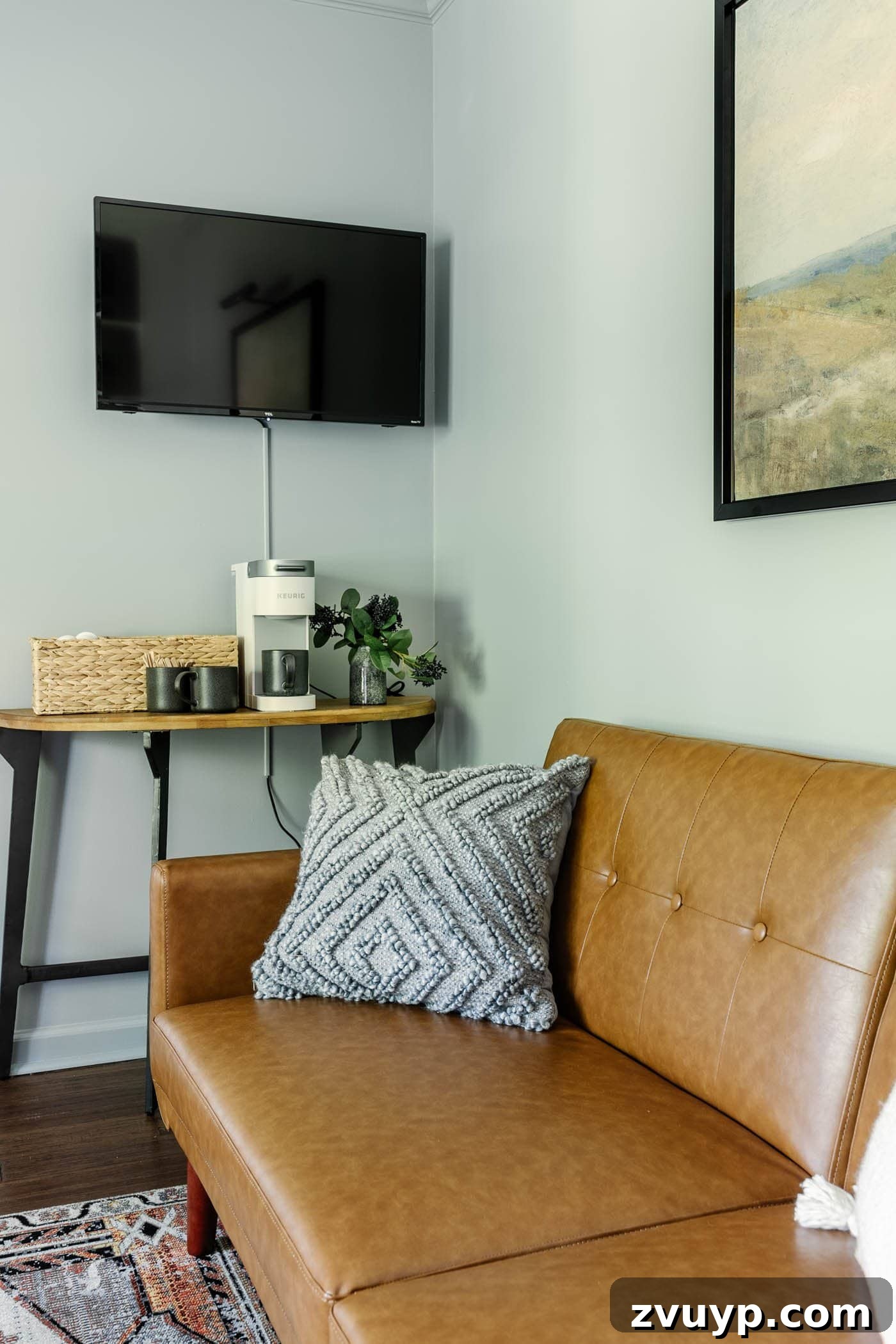 Elevate Your Home Office Setup Smart Tips Plus Full Reveal 12 home office coffee bar table and wall mounted TV with a futon for guests