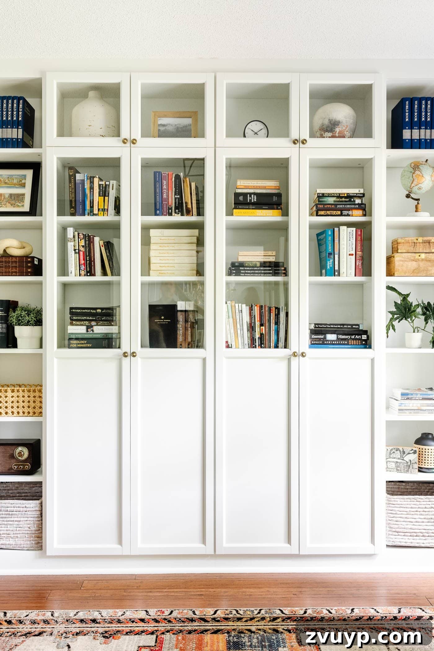 Elevate Your Home Office Setup Smart Tips Plus Full Reveal 7 white IKEA built-in shelves with oxberg doors for book storage