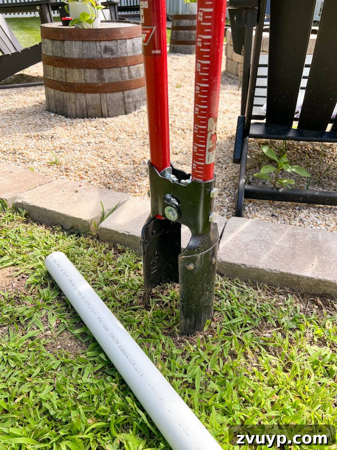 No Poles, No Problem: Creative Ways to Hang Backyard String Lights 16 a post hole digger and 2' long PVC pipe