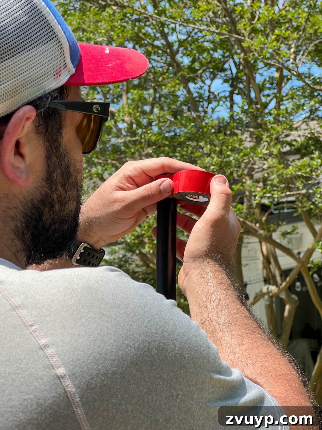 No Poles, No Problem: Creative Ways to Hang Backyard String Lights 20 attaching squeeze connectors to light poles using mounting tape