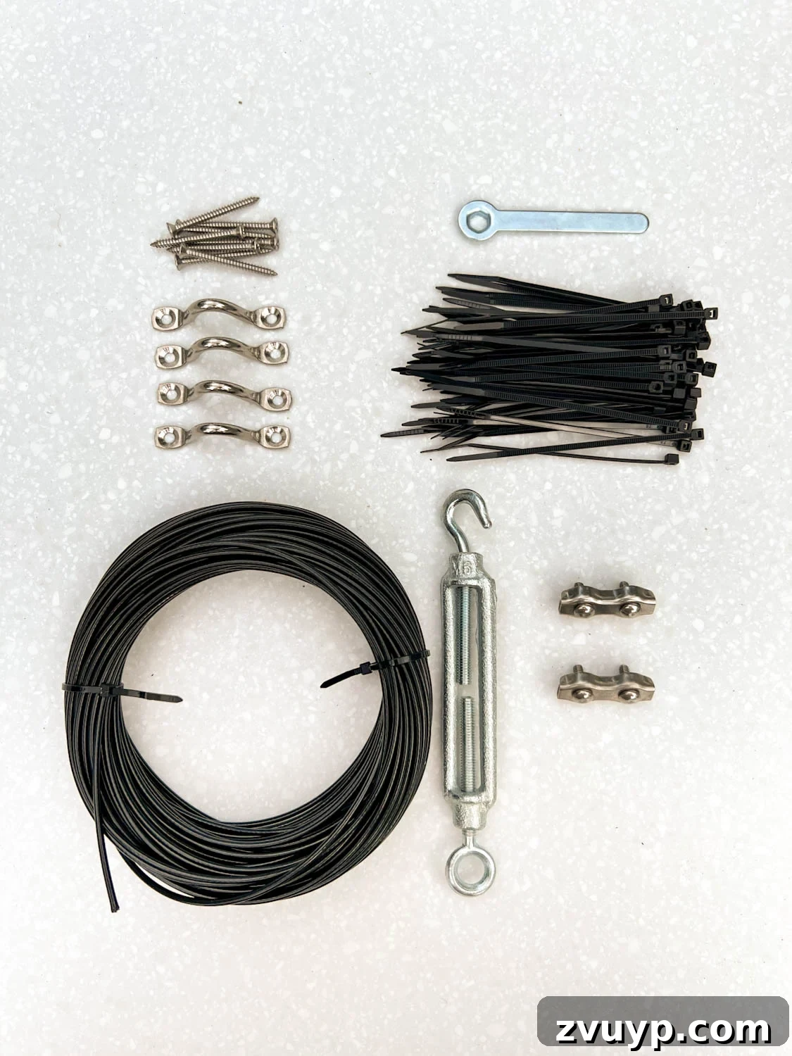 No Poles, No Problem: Creative Ways to Hang Backyard String Lights 21 a light mounting kit with a cable, zip ties, and hardware