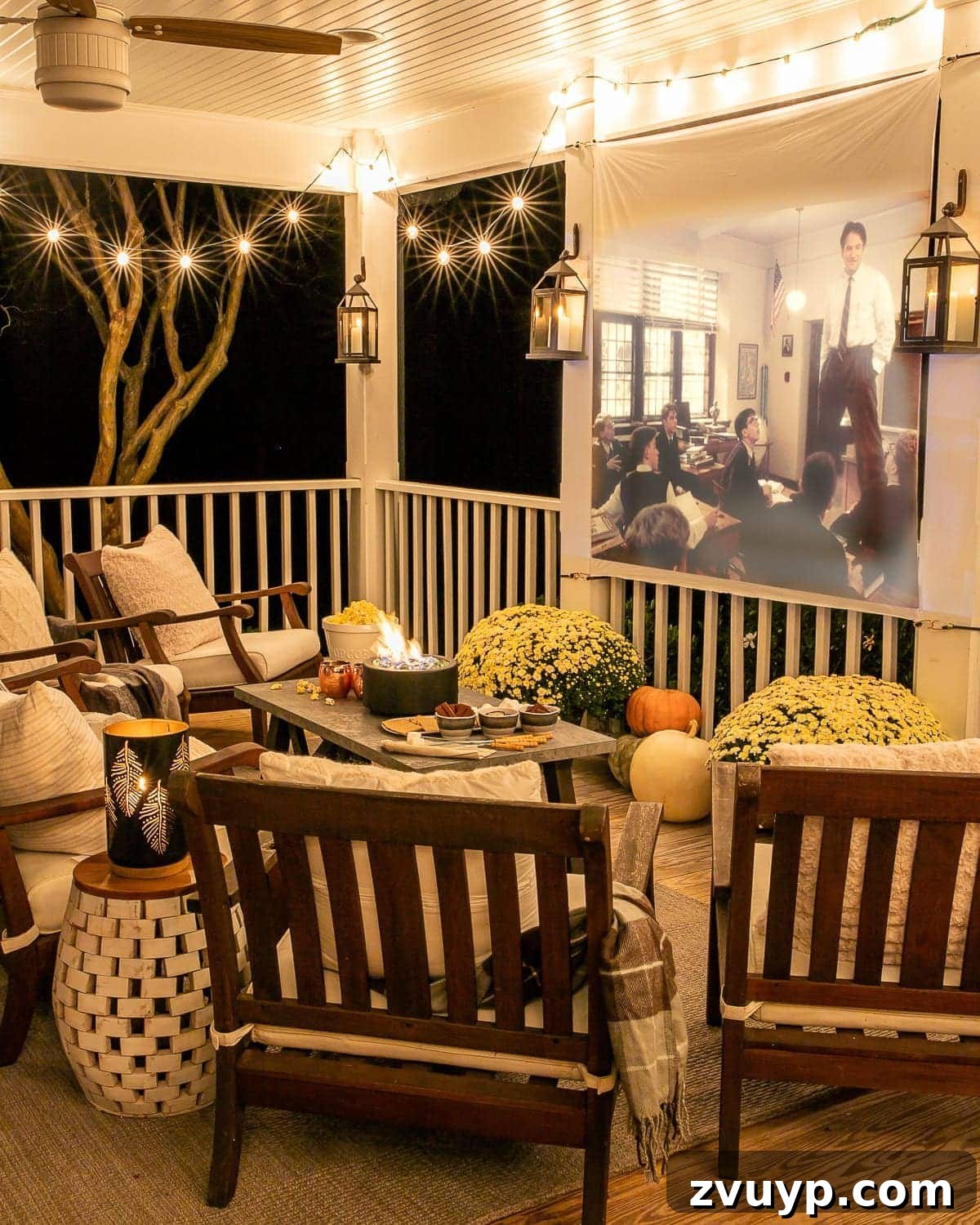 Top 100 Outdoor Films for an Unforgettable Backyard Cinema Experience 4 outdoor movie night on back porch watching Dead Poets Society
