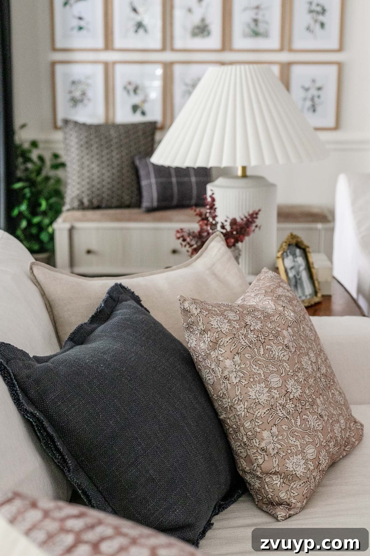 cozy fall pillows in a living room