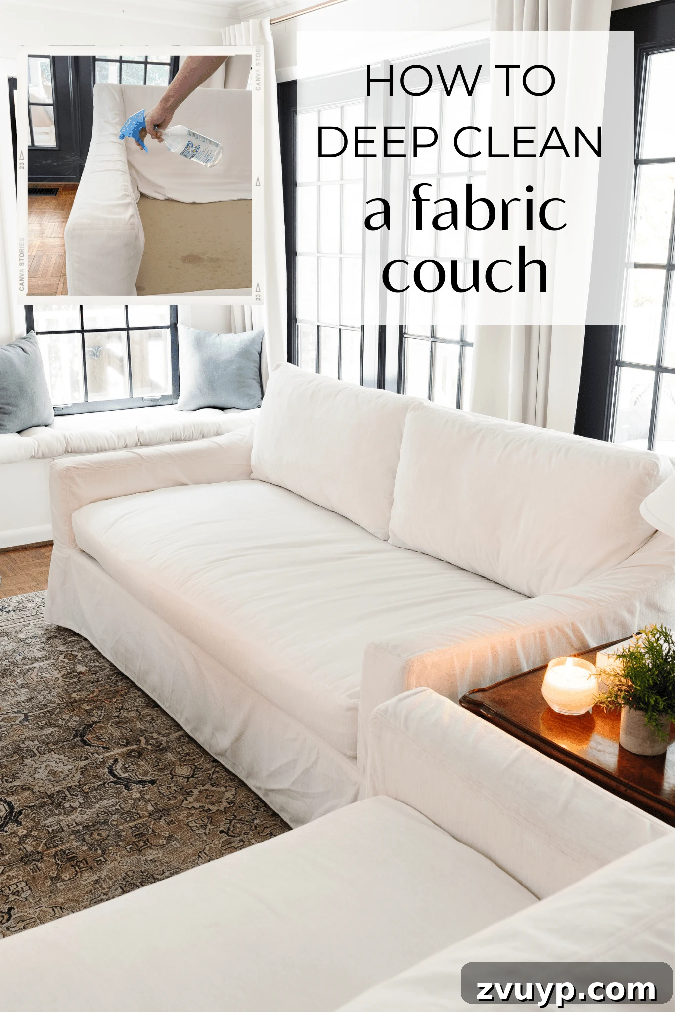 Revive Your Fabric Furniture The Ultimate Upholstery Deep Clean 2 A beautifully clean fabric sofa after a deep cleaning session, looking bright and inviting in a living room.