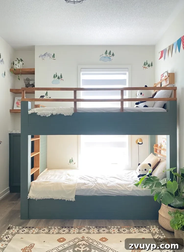 Smart Bunk Beds to Maximize Small Bedrooms 18 IKEA bunk bed hack demonstrating how to create a custom built-in look with added framing and seamless integration for enhanced space.