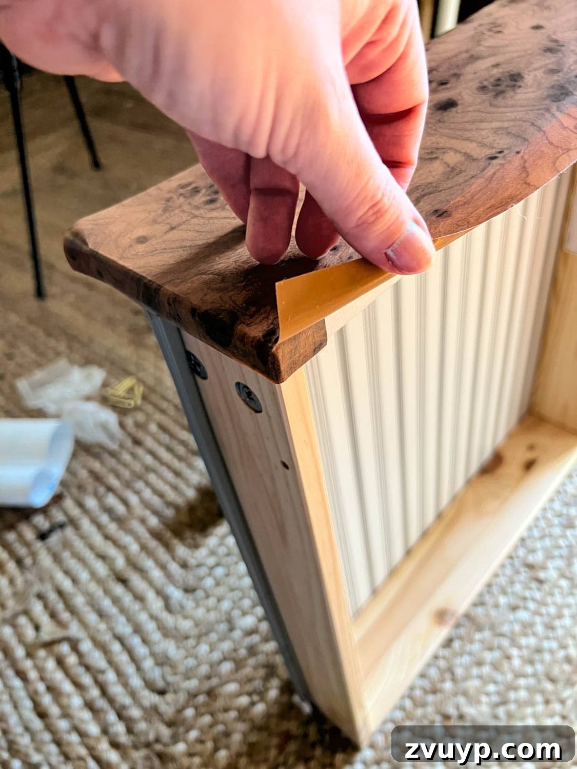 Instant Burl Wood Luxury IKEA Dresser Makeover 11 wrapping a dresser drawer with burl wood contact paper