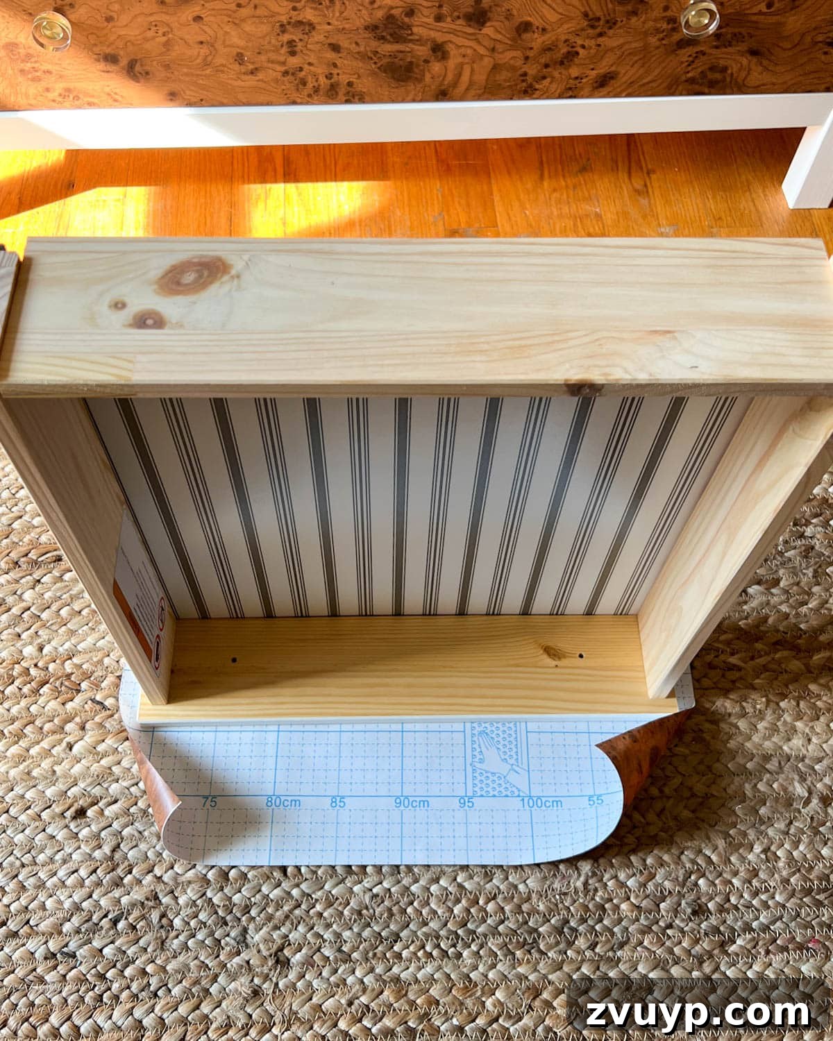 Instant Burl Wood Luxury IKEA Dresser Makeover 5 contact paper positioning for a dresser drawer front
